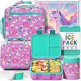 Fimibuke Bento Lunch Box for Kids with Food Jar, 3-Compartment 32OZ Snack Lunch Container, Lunch Bag, 12OZ Insulated Food Jar & Ice Pack Set for Age 3-12 School Daycare Toddler Teen Girls Boy, Fairies