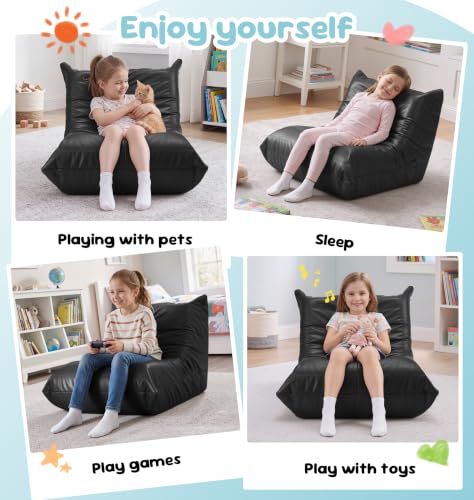 Image of Hobestluk Small Bean Bag Chair Lazy Floor Sofa, Memory Foam Fireside Sofa Beanbag Faux Leather ArmlessChair for Living Room Bedroom Dorm Reading Playing (Black, Small)