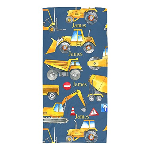 Yeshop Custom Hand Towel, Construction Cars Watercolor Blue Towels Personalized Name Face Towel Bath Decor Set 28.7 x 13.8 inch Gym Yoga Travel Towels Birthday Wedding Gift