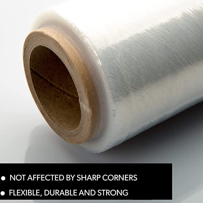 18" Stretch Film/Wrap 1500 feet 7 Layers 80 Gauge Industrial Strength up to 300% Stretch Clear Cling Durable Adhering Packing Heavy Duty Shrink Film, Thick Plastic Packing Wrap– Clear 4 Pack