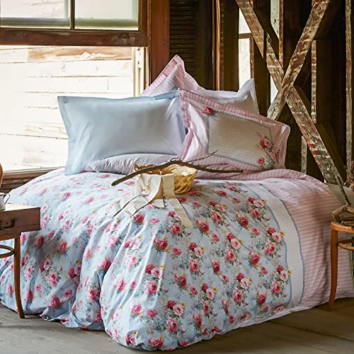 Karaca Home Haley Blau Cotton Natürliche Doppelbettwäsche Duvet Cover (200x220 cm) Bed Linen (240x260 cm) 2 Voluminous Pillowcases (50x70 cm) Material 100% Cotton