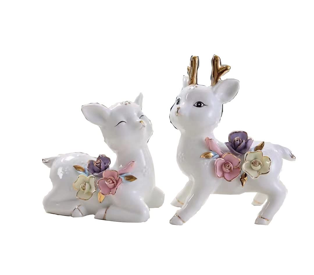 Statuetta di animali Statuetta for la decorazione dell'ufficio a casa, 2 pezzi Statua di famiglia di cervi Statuetta di cervi di animali dei cartoni animati Modello di foto Ornamento decorativo da scr