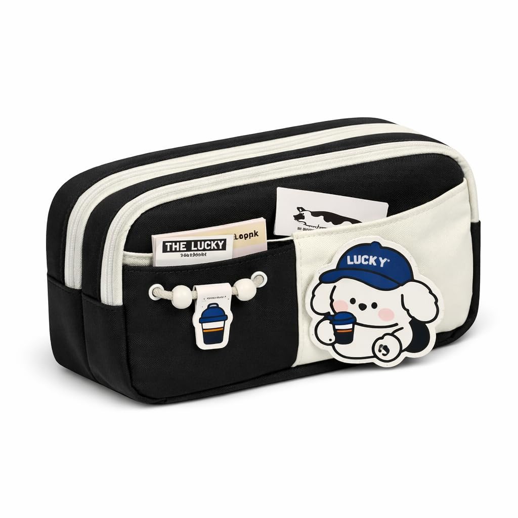 Panda Pencil Case,Cute Design Large Capacity with Transparent Window, Includes Panda Doll and Stickers (Cream Yellow) — Amazon image 3