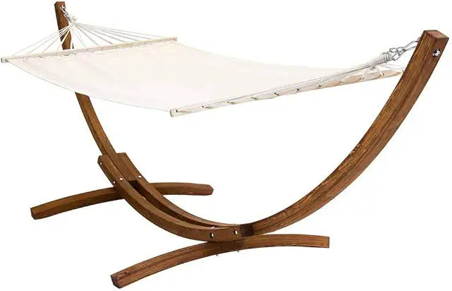 Large 3M Wooden Hammock Stand with Cream Canvas for One Person