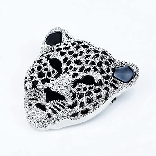 Image of Vintage Crystal Shell Leopard Brooch Lapel Pin Breastpin Rhinestone Animal Jewelry for Men Women