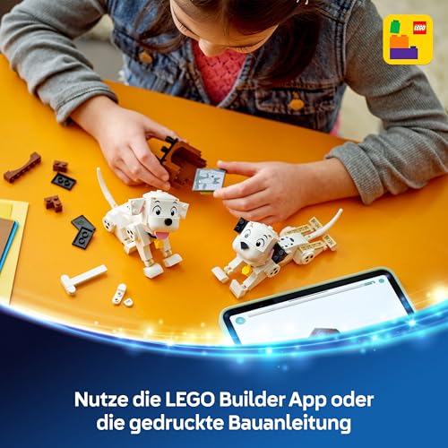 LEGO ǀ Disney Lucky & Penny 101 Dalmatiner - Welpen Spielset – Tierfiguren zum Spielen mit beweglichen Köpfen, Beinen & Schwänzen – Knochen & Fernseher – Geschenk für Mädchen ab 6 Jahren – 43271
