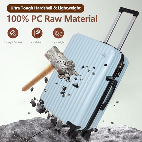 Image of 3-Piece Hardside Luggage Set, ABS+PC Spinner Suitcase with Anti-Burst Zipper & Built-in Lock, 20 /24 /28 Inch (blue)