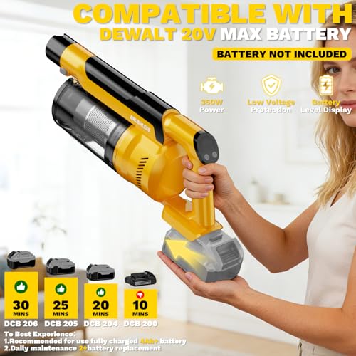 Image of Cordless Vacuum Cleaner Compatible with DeWalt 20V Battery, 8-in-1 Stick Vacuum with Pet Brush, 35KPA Suction, 350W Brushless Motor, LED Display Screen, for Carpet Floor Car (Battery Not Included)