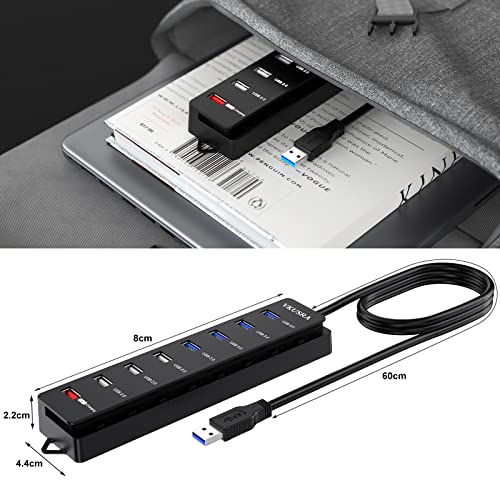 Powered-USB-Hub-VKUSRA-8-Port-USB-Data-Hub-4-USB-30-Ports-3-USB-20-Ports-1-Smart-Charging-Port-with-Individual-OnOff-Switches-Compact-USB-Hub-USB-Splitter-for-Laptop-with-Power-Adapter
