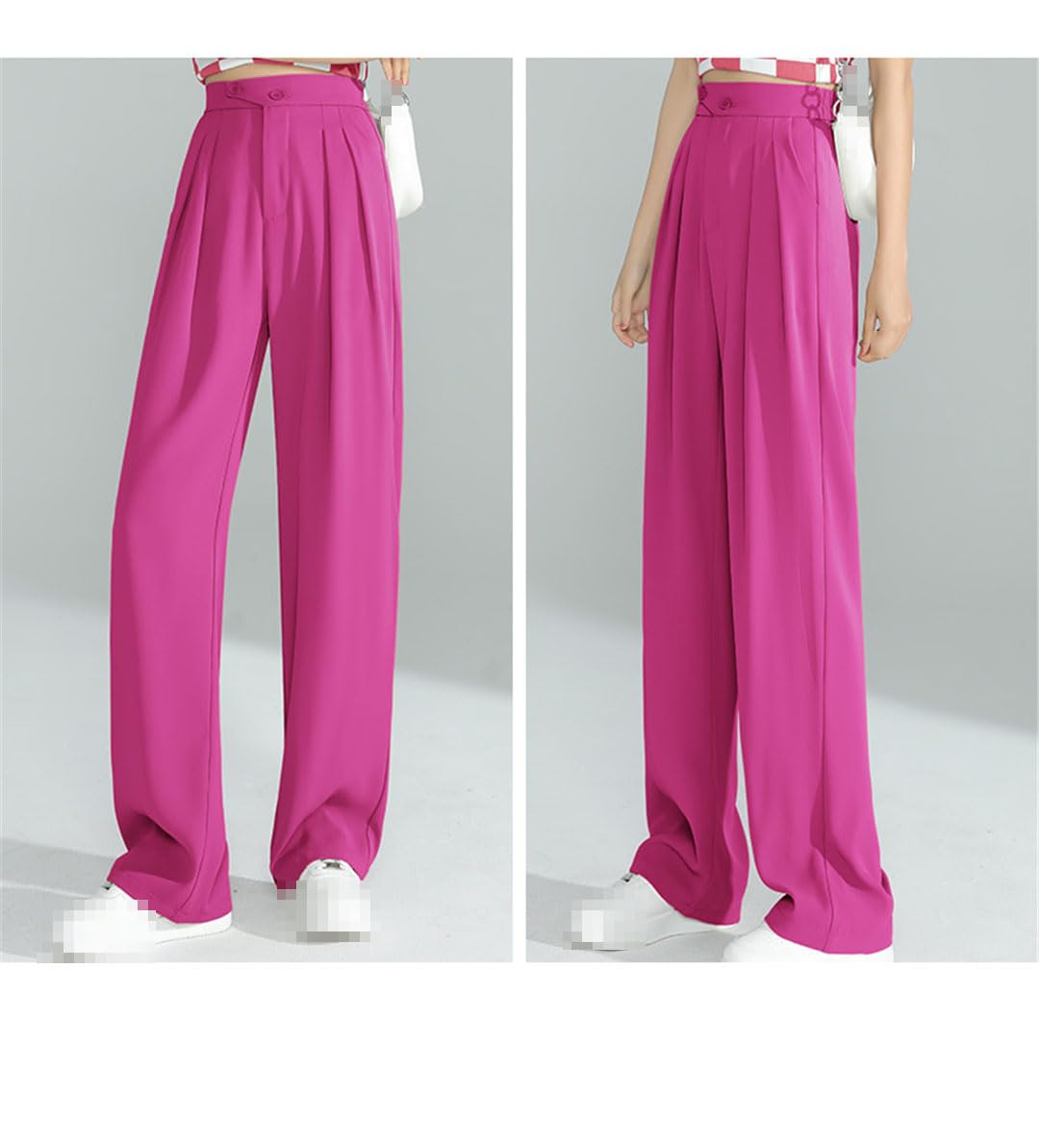 Ownwfeat Pantaloni A Gamba Larga A Vita Alta da Donna Pantaloni Larghi Dritti con Bottoni