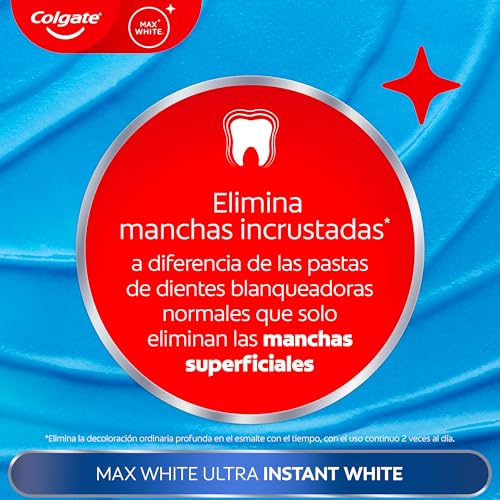 Miniatura 5 de Colgate Max White Ultra Pasta de dientes Efecto Instantáneo, Blanquea las Manchas Profundas en 3 Días, la Tecnología ActiveShine Suaviza la Superficie del Esmalte para Reflejar la Luz, Sabor Mejorado