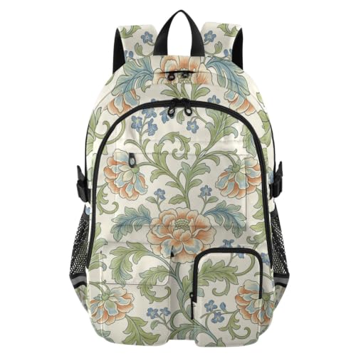 Mochila de viaje grande retro para la universidad con diseño William Morris rosa