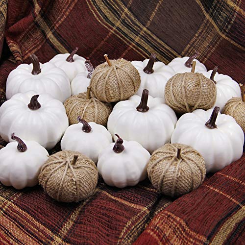 Winemana 18 Pcs Thanksgiving Decorations Artificial Pumpkins, Set Of 12 Foam Pumpkins And 6 Linen Pumpkins, 3 Measurements Fall Autumn Decor For Fireplace Kitchen Thanksgiving Party Harvest Day #TOP4