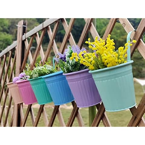 Dipamkar 6 PCs Colourful Metal Hanging Plant Pots Cover