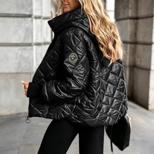 Womens Quilted Puffer Jacket Winter Warm Stand Collar Coats with Pockets - image 3
