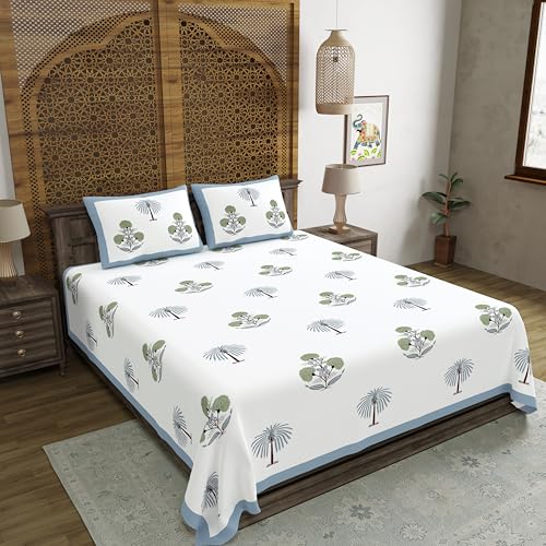 Image of BLOCKS OF INDIA Hand Block Printed 200 TC Cotton King Size Bedsheet (Open Grey Motifs)