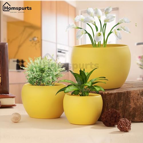Image of Elegant Yellow Matte Finished Tabletop Planters Pots for Plants Flowers, Living Room Drawing Room Balcony Office Decoration Ideas for Plants Set of 3 (Plants not Included)