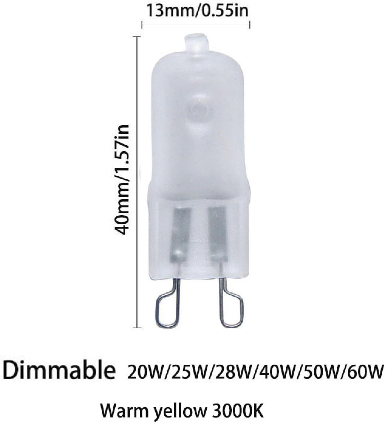 10Pc Frosted Lens 60W Q60/g9/120v G9 Halogen Light Bulbs 2 Pin Glass Xenon Small Light Bulb 60 Watt 120 Volt Dimmable 120V-40W
