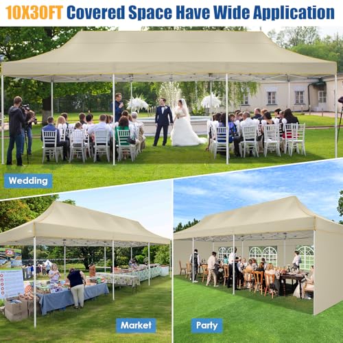 Image of Hoteel 10x20 Heavy Duty Pop Up Canopy Tent with 6 Sidewalls, Brown
