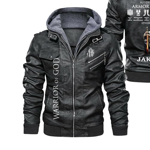 LeatherJacket For Men, Biker Gift Personalized Men PU Leather Vest Put On The Full Armor Of God Ephesians 6:10, Coat Jackets Motorcycle Customs Gift4