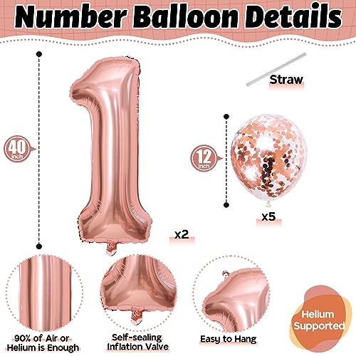 Image of 16th Birthday Number Balloons for Girls, 40 Inch Foil Self Inflating Number 16 Balloons with Rose Gold Confetti Balloons, Large 1 & 6 Balloons for Women 61st Birthday Party Anniversary Decor Supplies