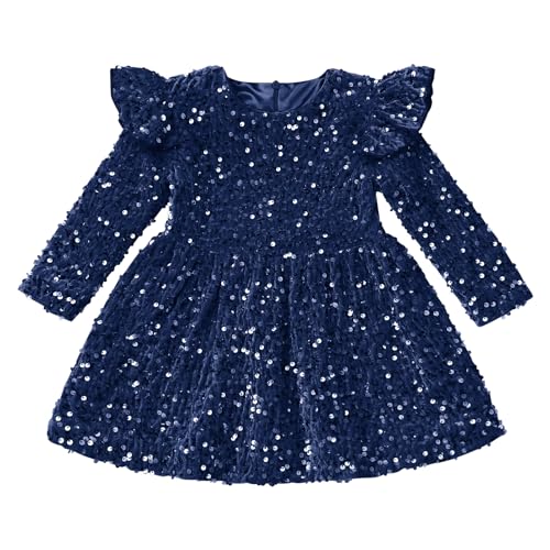 IBTOM CASTLE Baby Girl Velvet Dress Long Sleeve Sequins Ruffle Birthday Party Christmas Wedding Kids Fall Winter Clothes4