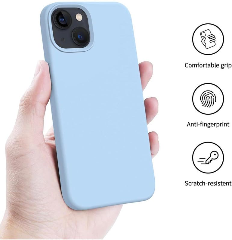 Image of Premium Liquid Silicone Case for iPhone 14 - Slim Full Body Protective Back Cover with Soft Microfiber Lining, Anti-Slip Grip Scratch Resistant Phone Case (Sky Blue)
