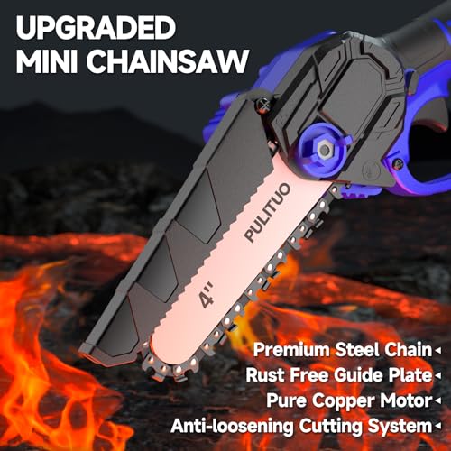 Mini Chainsaw Cordless, 4 Inch Electric Chainsaw Cordless Small Battery Powered Chainsaw, Lightweight Portable Handheld Chain Saw Electric Saw with One Battery for Tree Branches Wood Cutting Pruning - Image 4