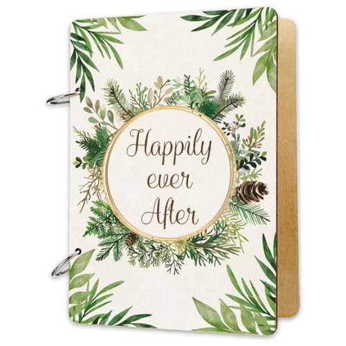 SUPERDANT Wooden Loose Leaf Binder Happily Ever After Greeting Card Postcard Photo Album 2-Rings Cover Green Leaf Birthday Reminder Calendar Keeper Book Holder Organizer Flower Card Keepsake