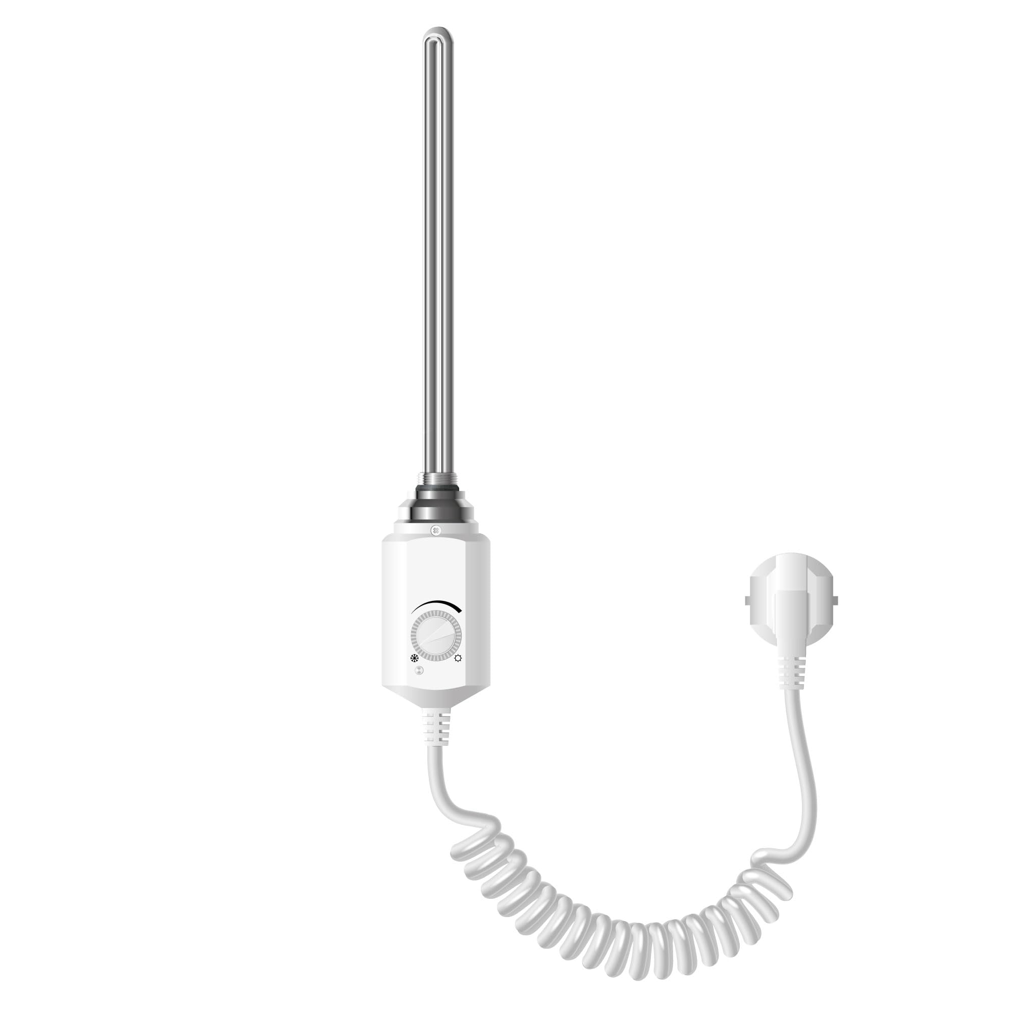 ECD Germany Termostato Regulador de Temperatura para Radiadores de Baño 600 W Barra Calefactora Eléctrico 1/2" Blanco Revestimiento de Cobre Elemento Calefacción Varilla para Calefactores