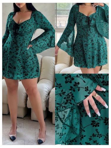 Image of Floerns Women's Plus Size Floral Gothic Dress Flare Long Sleeve Mesh Grunge A Line Dress