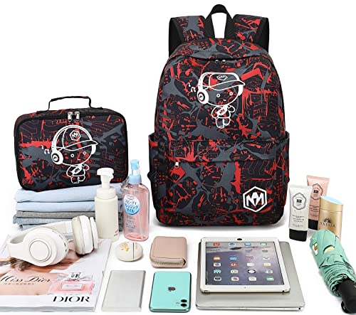 Bluboon Preschool Backpack Kids Boy Kindergarten Backpack With Lunch Box School Book Bags For Elementary Primary Schooler（Red Cool Boy #TOP3