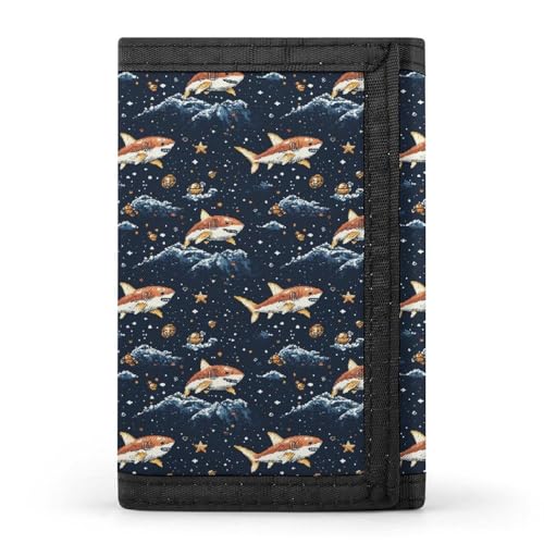 Orange Cartoon Shark Print Wallet for Men, Small Men's Bifold Wallet, 8 Credit Card Holder Slim Minimalist Front Pocket
