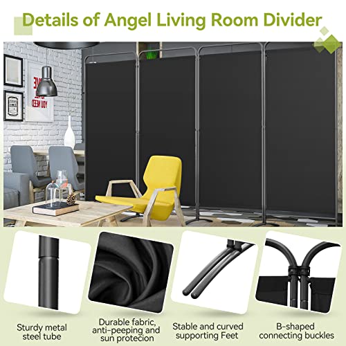 Angel Living Paravent 4 Teilig Klappbar Raumteiler Freistehend Sichtschutzwand Raumteiler Stellwand Trennwand Sichtschutz für Büros, Balkon,Schlafzimmer,Außengarten, 324cm x 180cm Schwarz