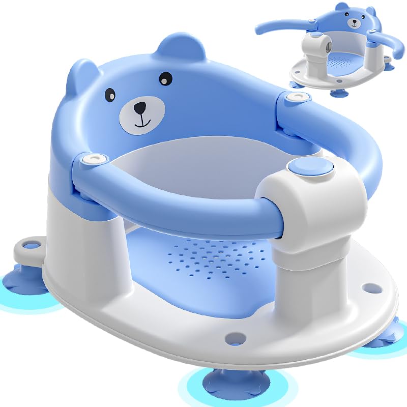 Baby Bath Seat for Toddler 6 Months and up, Non-Slip All Round Protection Newborn Bath Chair with Suction Cups for Infants Babies Sitting up, Blue