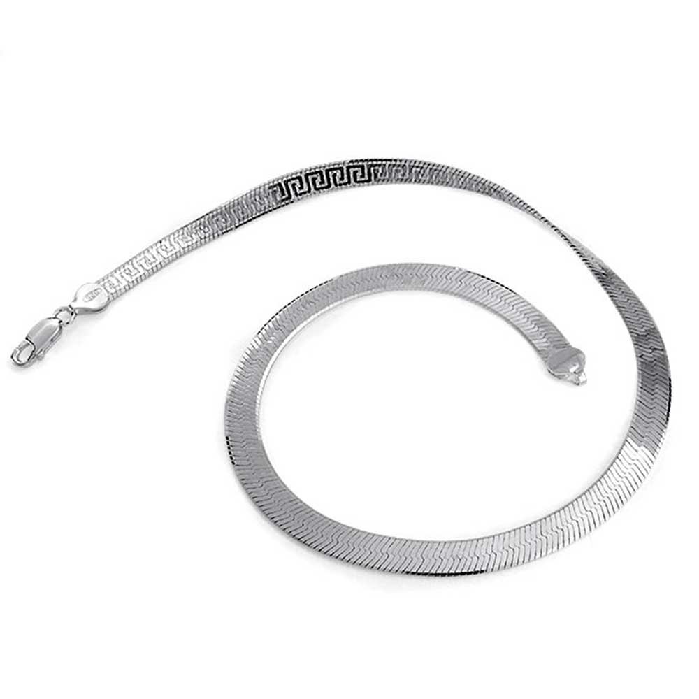 Bling Jewelry Design Flessibile E Reversibile A Chiave Greca Piatta. Collana O Bracciale Herringbone In Argento Sterling .925 Per Donne, Senza Nichel, Realizzato In Italia, 16, 18 Pollici