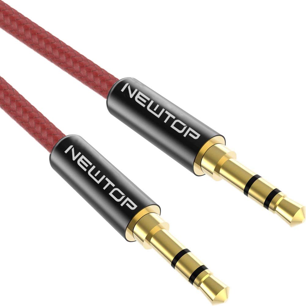 Newtop Cavo AUX05 Audio Stereo 1 metro Maschio Maschio Jack 3,5mm AUX Compatibile per Cuffie Auto Macchina Smartphone Autoradio (Rosso)