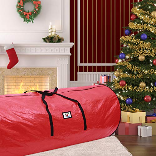 Ohuhu Christmas Tree Storage Bag, 9ft Christmas Tree Storage, 62” X 25.6” X 25.6” Extra Large Duffle Bag, ID Tag Holder with Reinforced Handles Zipper Tear Proof Material for 9ft Artificial Tree, Red
