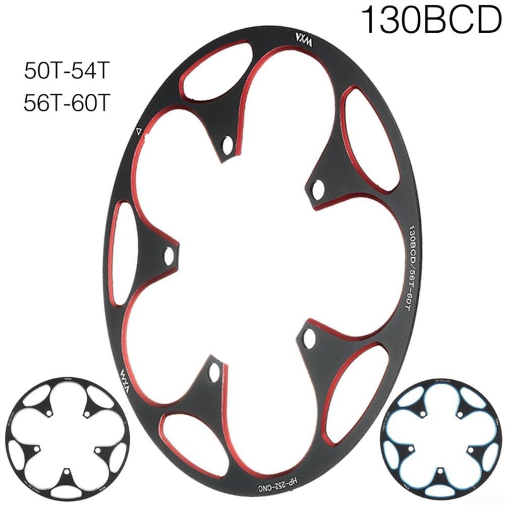 Paracatena per bicicletta in lega di alluminio 130BCD per pignone 50T-60T, copertura leggera con struttura stampata per protezione di sicurezza per ciclismo su strada, nero (50T-54T rosso)