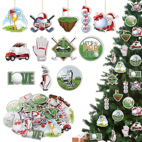 Chunful 36 Pcs Golf Ornaments Wooden Golf Ornament for Tree Bulk Hanging Tree Decorations DIY Crafts Sports Lover Gifts for Sport Game Day Party Supplies