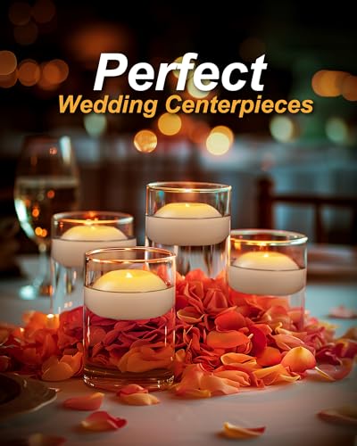 Homemory 3 Inch Flameless Floating Candles, White Real Wax, 100+ Hour, Battery Flickering Waterproof Tealights-Wedding Centerpiece, Engagement, Dinner Parties, Beach Parties, Home Decor, Set of 12 - Image 3