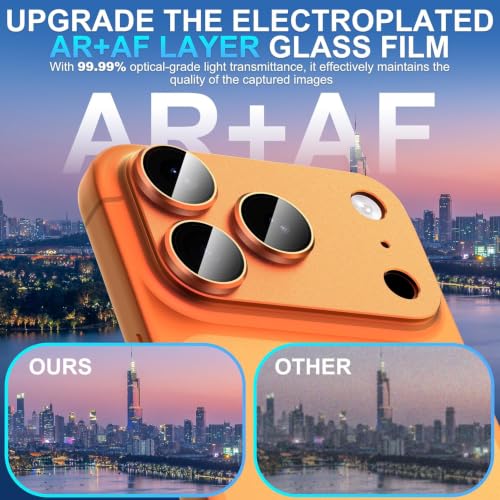 Image of Ferilinso GARHIL Camera Lens Protector Compatible for iPhone 17 Pro Max 6.9 Inch, 9H Tempered Glass Camera Protector, Full Coverage Lens Ring Cover, Matte Metal Joint Plate, Case Friendly, 1 Pack, Orange