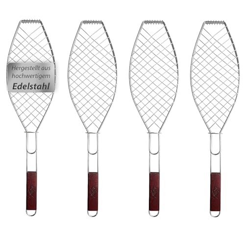 4 x Fisch-Grillhalter Edelstahl groß mit Holzgriff VonBueren | 62,5 x 15,5 cm | Fischgrillgitter | Fischzange zum Grillen | Fischgriller | Grillkorb 4 x Fisch-Grillhalter Edelstahl groß mit Holzgriff VonBueren | 62,5 x 15,5 cm | Fischgrillgitter | Fischzange zum Grillen | Fischgriller | Grillkorb