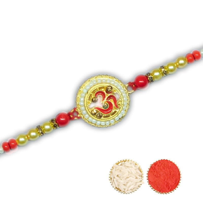 Image of Canton Rakhii With Chocolatee Gift Combo, Pack of 3 Designer Rakhi For Brother With Chocolate Gift, Roli & Greeting Card (Design-1, Rakhi With Chocolate)