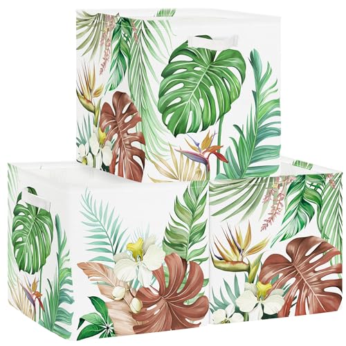 HUUMONSS 11.8' Tropical Plants Storage Cube Organizer Set 3Pcs Clothes Storage Basket Bin for Closet...