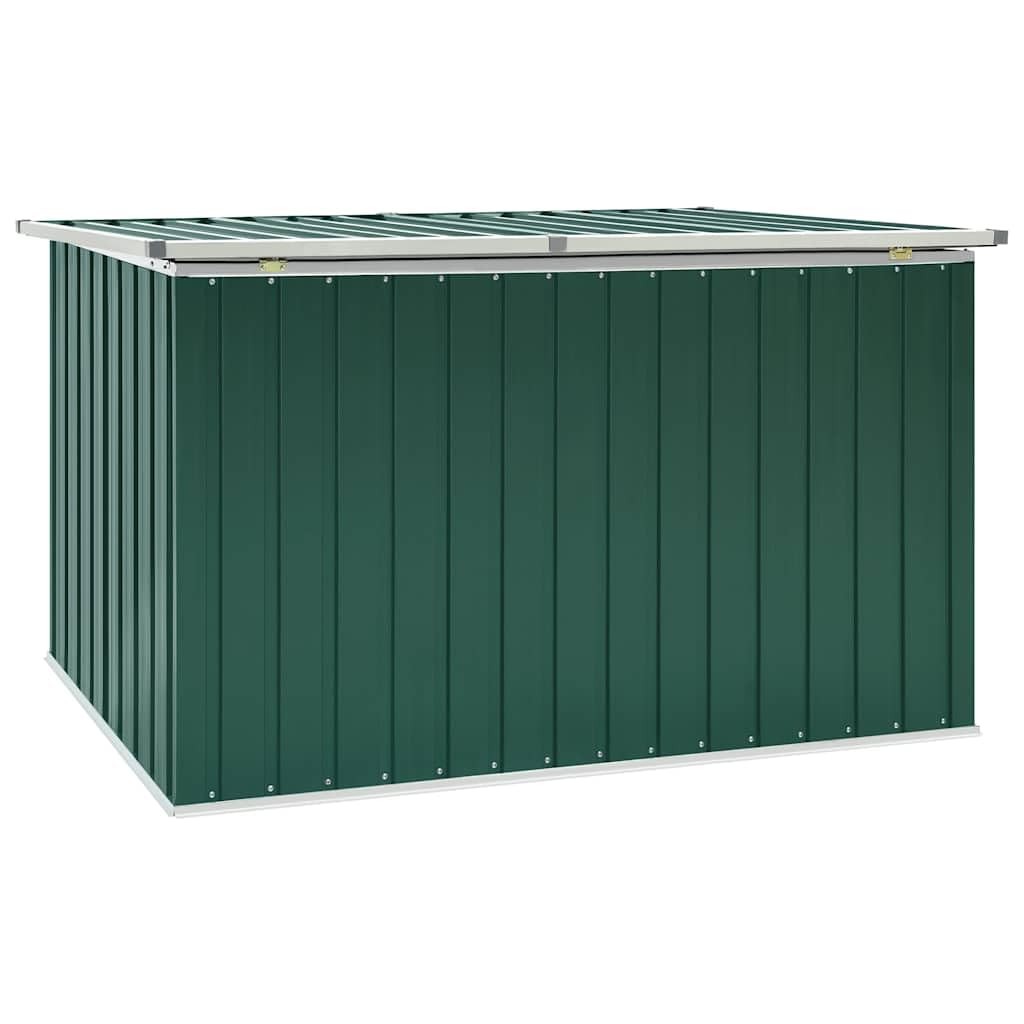 Caja de jardín de acero galvanizado verde 171 x 99 x 93 cm, caja grande con tapa abatible, resistente a la intemperie, caja para cojines de terraza, tapicería, juguetes, herramientas, espacio