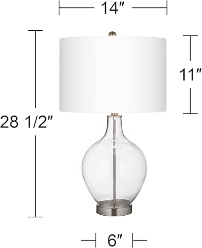 Miniatura 4 de Color + Plus Lámpara de mesa moderna de 28.5 pulgadas de alto, narciso, cristal amarillo, OVO, pantalla de tambor de lino blanco para sala de estar,