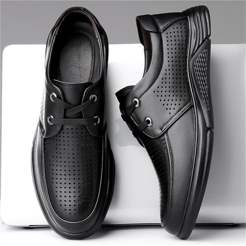Men's Business Casual Leather Shoes Breathable Lace-Up Round Toe Perforated Dress Sandals for Office and Outdoor3