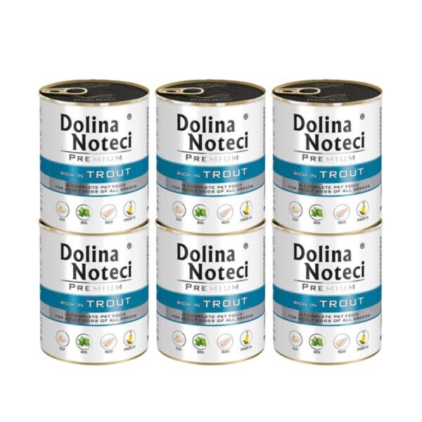 Dolina Noteci Premium – Gluten-Free Wet Dog Food 800g – High Meat Content – Natural Meal for Adult Dogs – No Artificial Additives – Omega 3 & 6 (Trout, 6x800g)