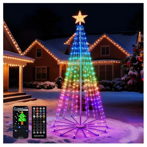 BAIRAYEN Smart Christmas Cone Tree Lights 8FT 340 LED Music Sync with Remote APP and Local Contorl Color Changing Christmas Tree with led Lights Show for Indoor Outdoor Decorations